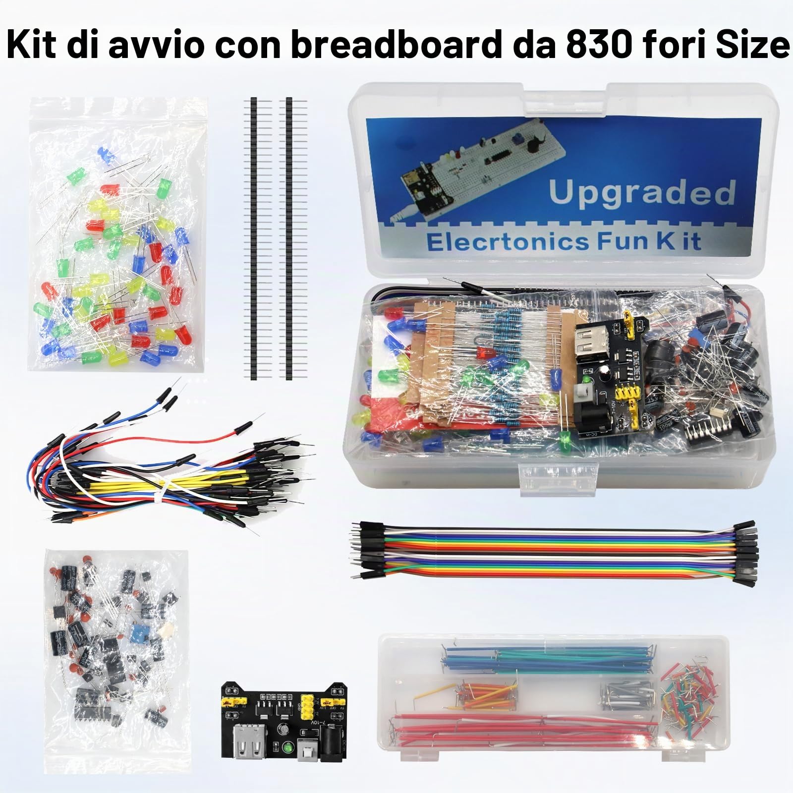 Kit Breadboard a 830 fori, Starter Kit per componenti elettronici, Breadboard, LED Summer Resistenza, compatibile con Arduino/Raspberry