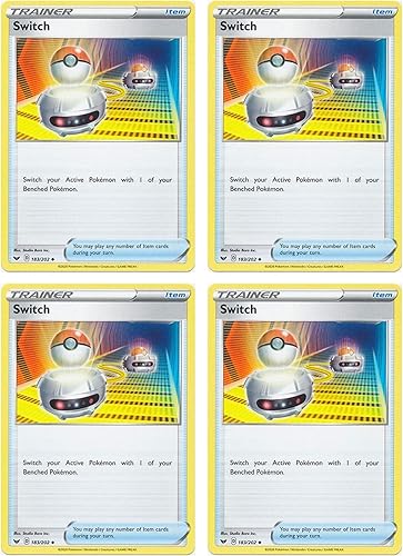 Pokemon Tarjeta - Interruptor - Base de espada y escudo - Juego de lote de cartas x4 - 183/202 Poco común