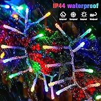 Vista 2 de JMEXSUSS 400 luces LED multicolor en racimo enchufables, luces de cadena navideñas de 20 pies para exteriores impermeables con control remoto, 8