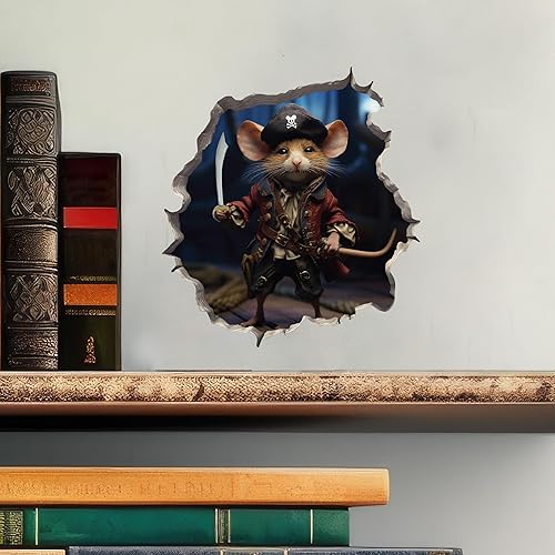 Miniatura 2 de Calcomanía de ratón pirata en agujero de ratón, adhesivo de pared 3D con agujero de ratón