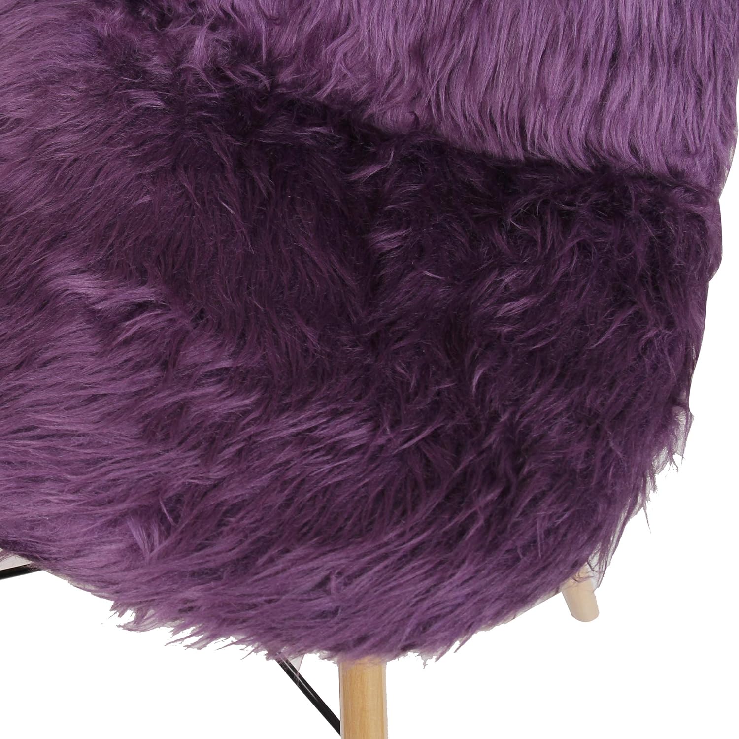 GIA Contemporary Armless Chair with Wood Legs and Removable Faux Fur Chair Cover,Set of 1, Royal Purple