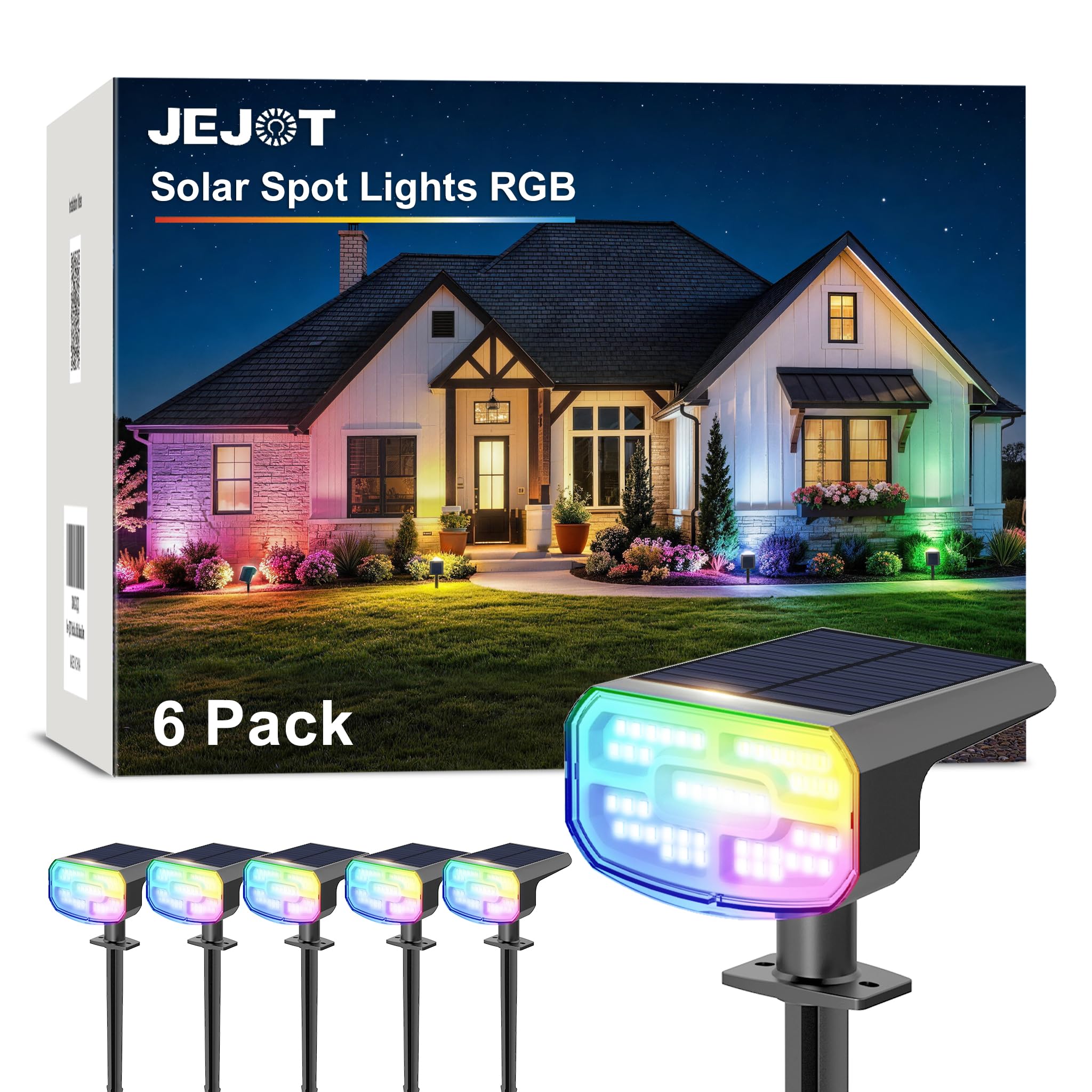 JEJOT Solar Spot Lights Outdoor Waterproof, Solar Spotlights, 6 Pack