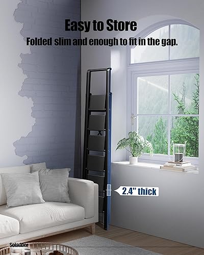 Miniatura 52 de Taburete de 2 peldaños con pedal antideslizante y ancho, escalera plegable de hierro portátil para el hogar y la cocina, 300 libras, color blanco