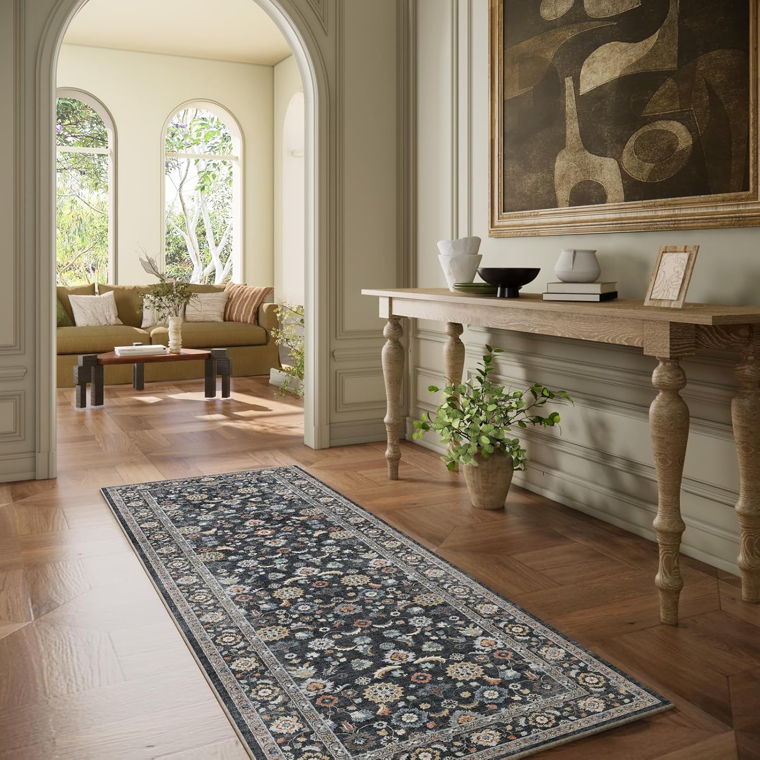 washable runners for hallways kitchen rug: 2'x6' runner rugs stain resistant non slip low pile boho carpet runners for hallways bedroom entryway indoor beside bathroom laundry room 2' x 6' (rectangular) black