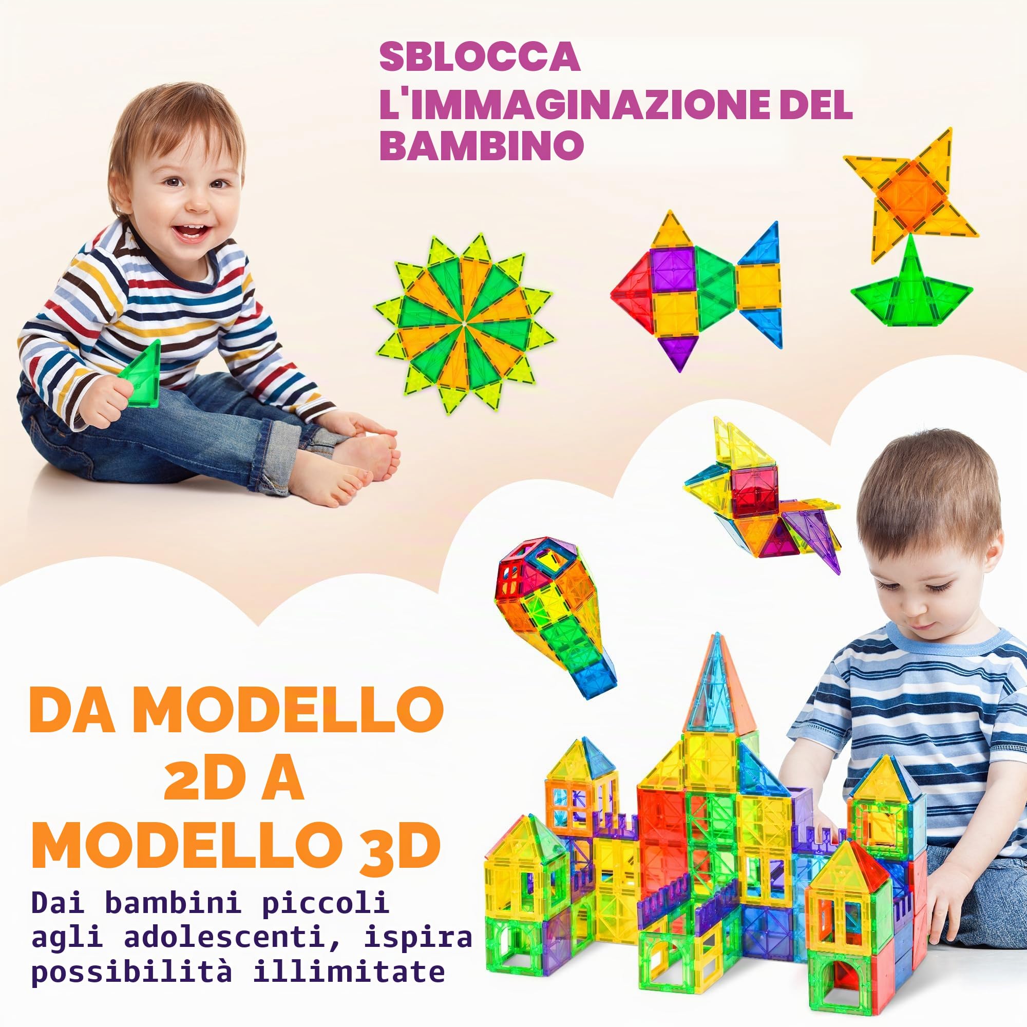 cossy Costruzioni Magnetiche, Blocchi Magnetici 3D per Bambini, Giocattoli da Costruzione Magnetiche con 2 Basi per Auto, Montessori Educativi Magnet Tile, Giochi Magnetici per Ragazzi 3+, 120 Pezzi