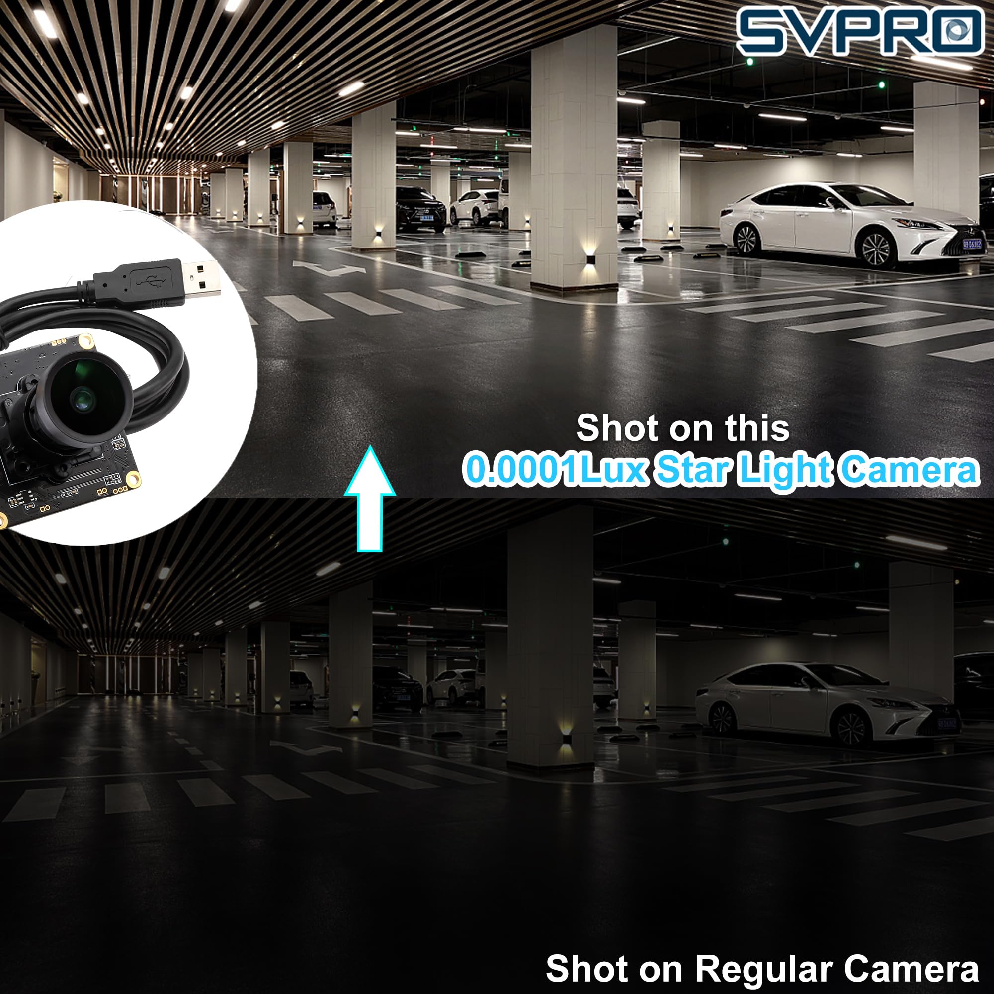 Svpro Module de caméra USB 1080P Starlight 0,0001 Lux F1.6 Grand angle 110° sans distorsion Plug & Play