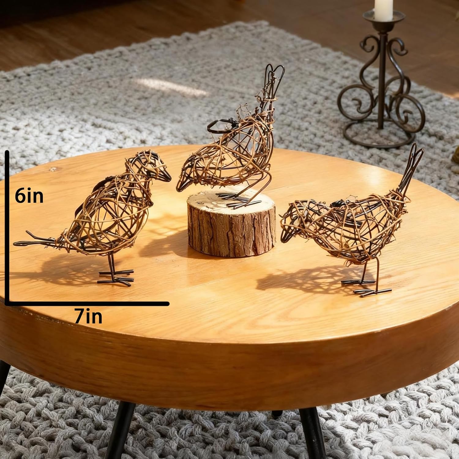 3PCS Bird Statue Farmhouse Decor Set - Christmas Ornament - Handwoven Natural Rattan Bird Figurines Table Decor, Multi-Pose Shelf & Mantel Accents
