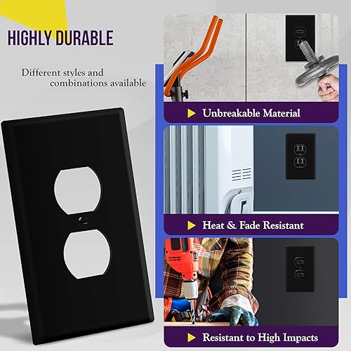 Miniatura 89 de ENERLITES Placa de pared dúplex para toma de receptáculo, cubierta de toma de corriente eléctrica, acabado brillante, tamaño mediano de 1 banda