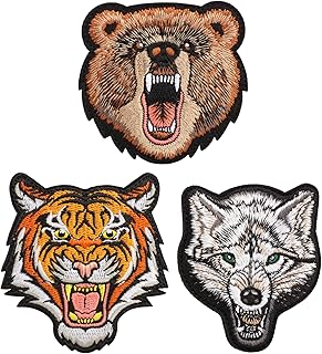 LIVANS Tactical Patch of Tiger Bear Wolf, Embroidery Patch Military Morale Patches Animal Emblem Badge, Hook and Loop Fasterner Backing Patches