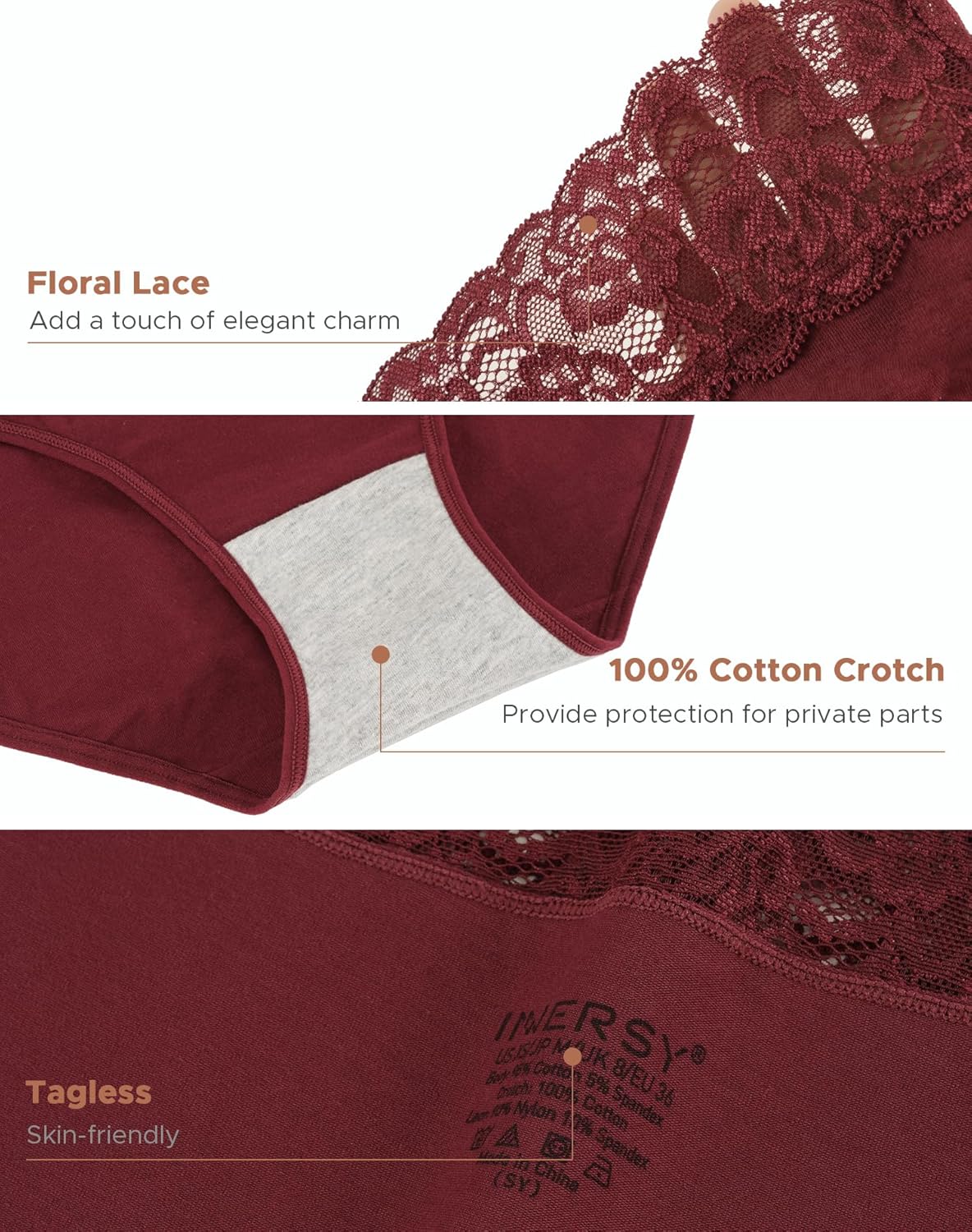 INNERSY Womens Cotton Underwear Lace Bikini Hipster Panties for Women High Waisted Ladies Briefs 5 Pack - Image 4