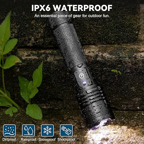 Miniatura 7 de Linterna LED recargable de alto lúmenes, 99,000 lm, luz de flash súper brillante con 5 modos, resistente al agua y potente Lintera para el hogar,