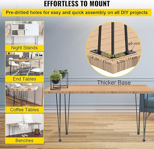 Miniatura 6 de Happybuy Patas de mesa para horquilla de 28 pulgadas, color negro, juego de 4 patas de escritorio, capacidad de carga de 880 libras (cada una de 220