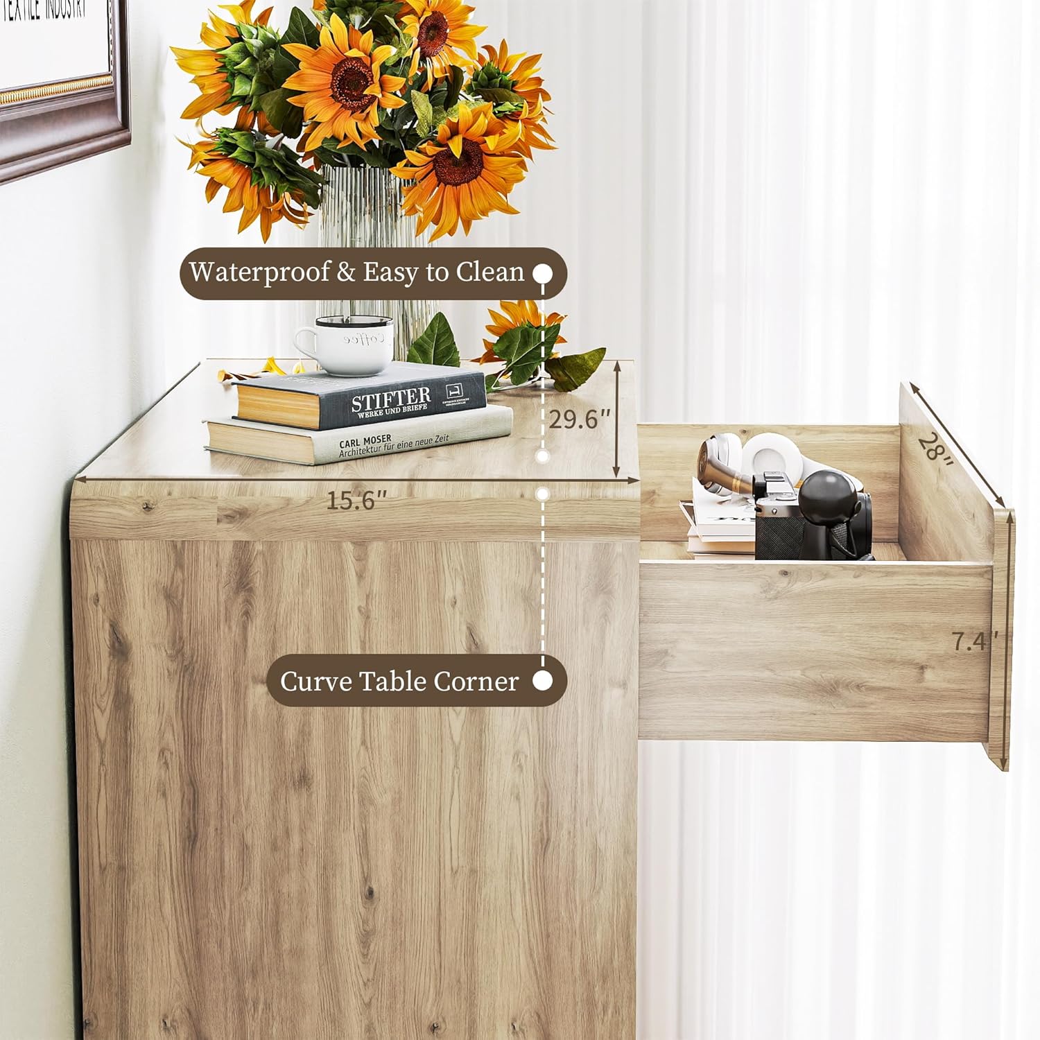 50" Tall Dresser for Bedroom, Vertical Dressers with 5 Drawers and Curved Profile Handleless Design, Chest of Drawers with Natural Texture for Living Room and Entryway,Walnut