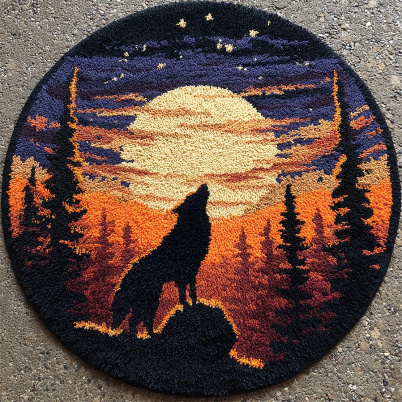 Kitquiver Animal Rug Making Kits Wolf Silhouette DIY Crochet Kits Needlework Crafts for Home Decor，Latch Hook Kits for Beginners Adults 50x50cm