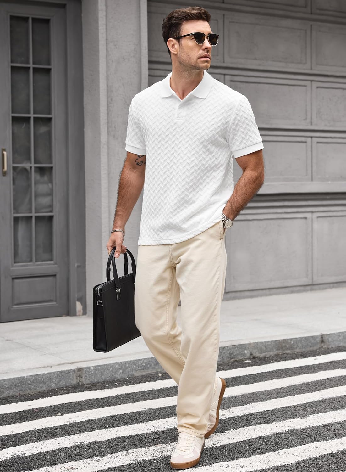 Men Textured Polo Shirts Casual Summer Short Sleeve Poloshirt (S-XXL)