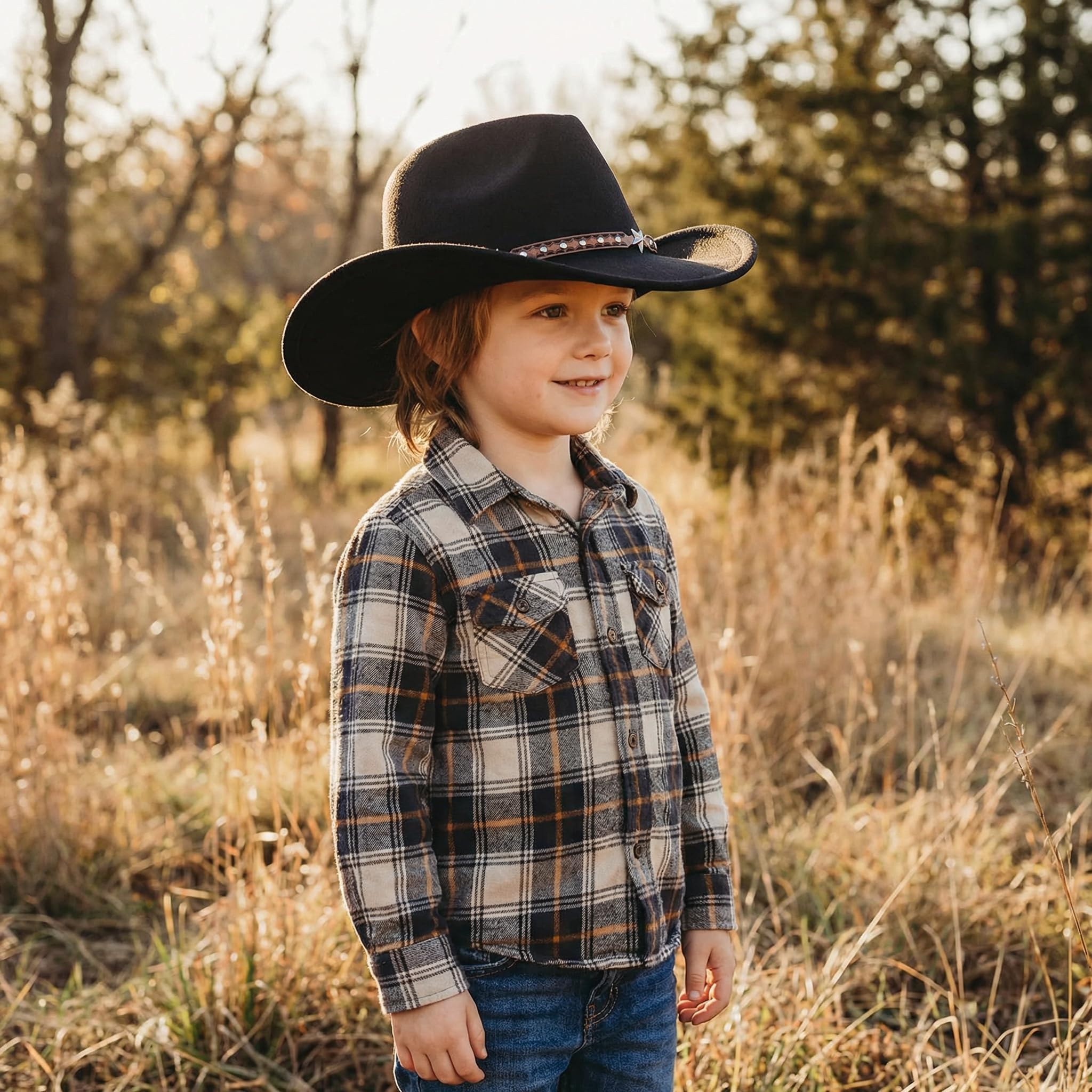 Cappello da cowgirl western a tesa larga con fibbia e cintura in feltro
