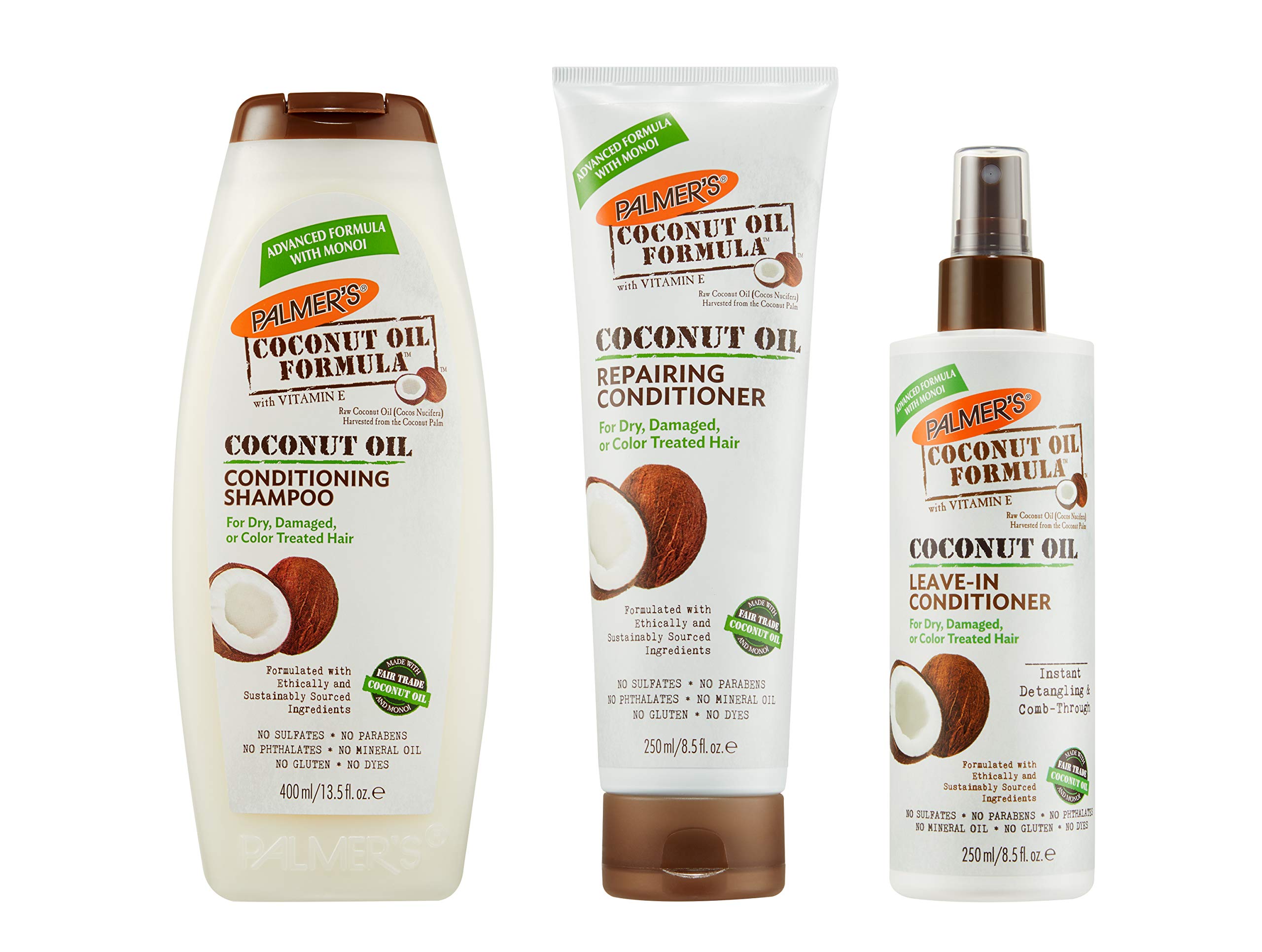 Coconut Oil Hair Care Set | Conditioning Shampoo | Repairing Conditioner | Leave-In Conditioner