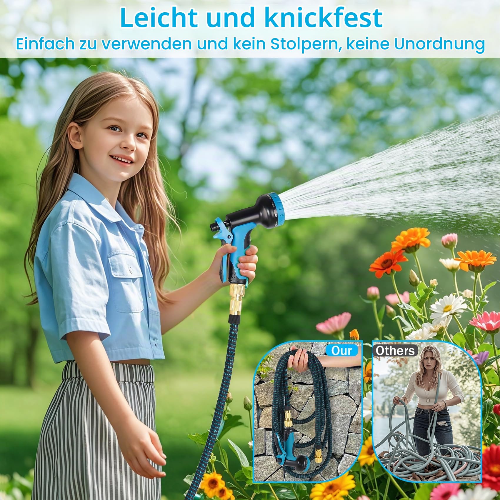 Gartenschlauch Flexibel 30m, Flexibler Gartenschlauch Dehnbarer mit 10 Funktions Gartenbrause, 1/2" 3/4" Adapter, Wasserschlauch Flexibel Schlauch Flexschlauch Garten für Gartenbewässerung Autowäsche