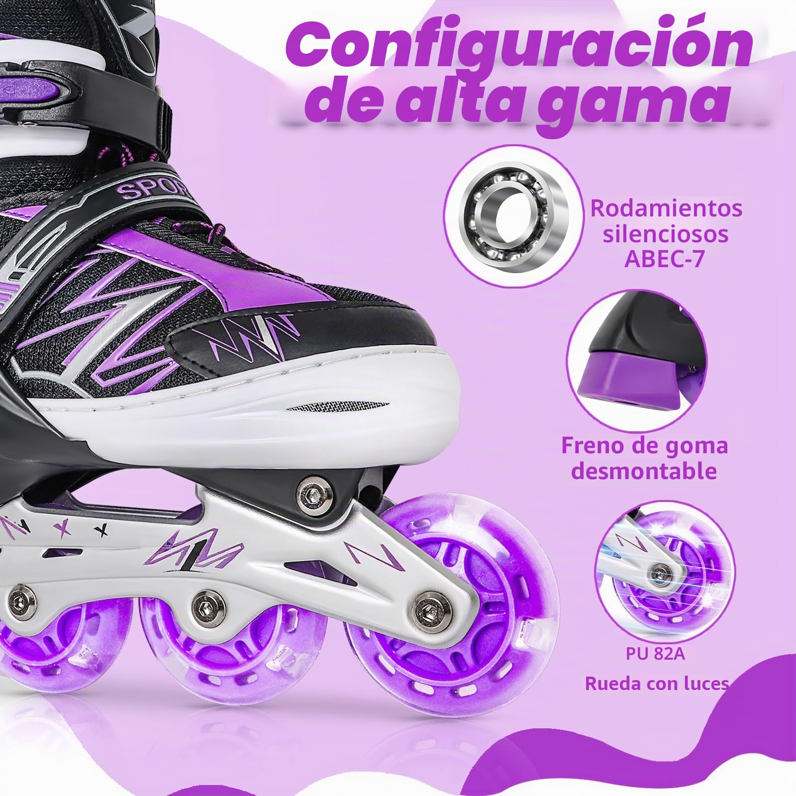 Patines en línea Ajustables para niños niñas Principiantes, Rojo y Violeta Patines de Ruedas para niños y jóvenes para Deportes