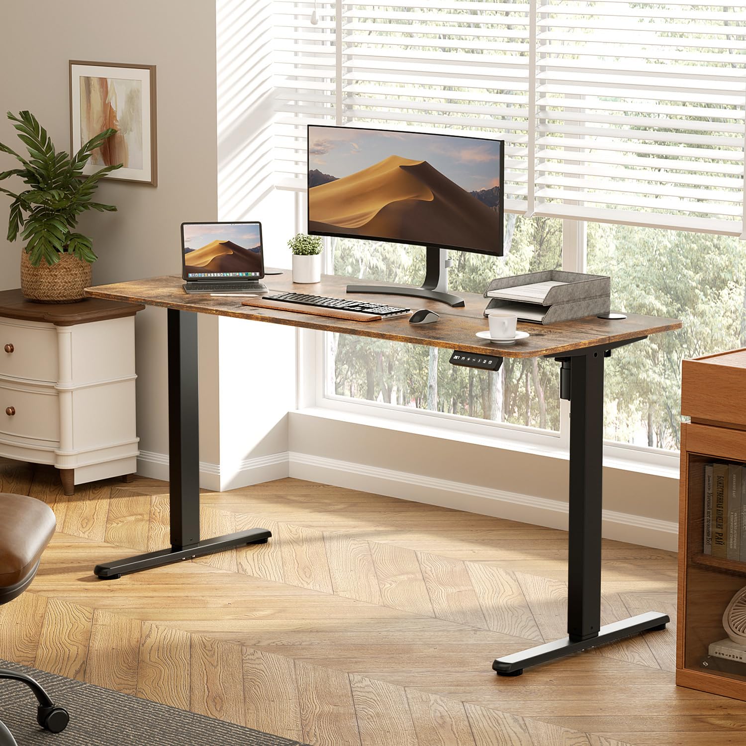 55 Electric Standing Desk Adjustable Height Ergonomic Sit Stand Computer Desk for Home Office Sturdy Motorized Workstation with — view 9