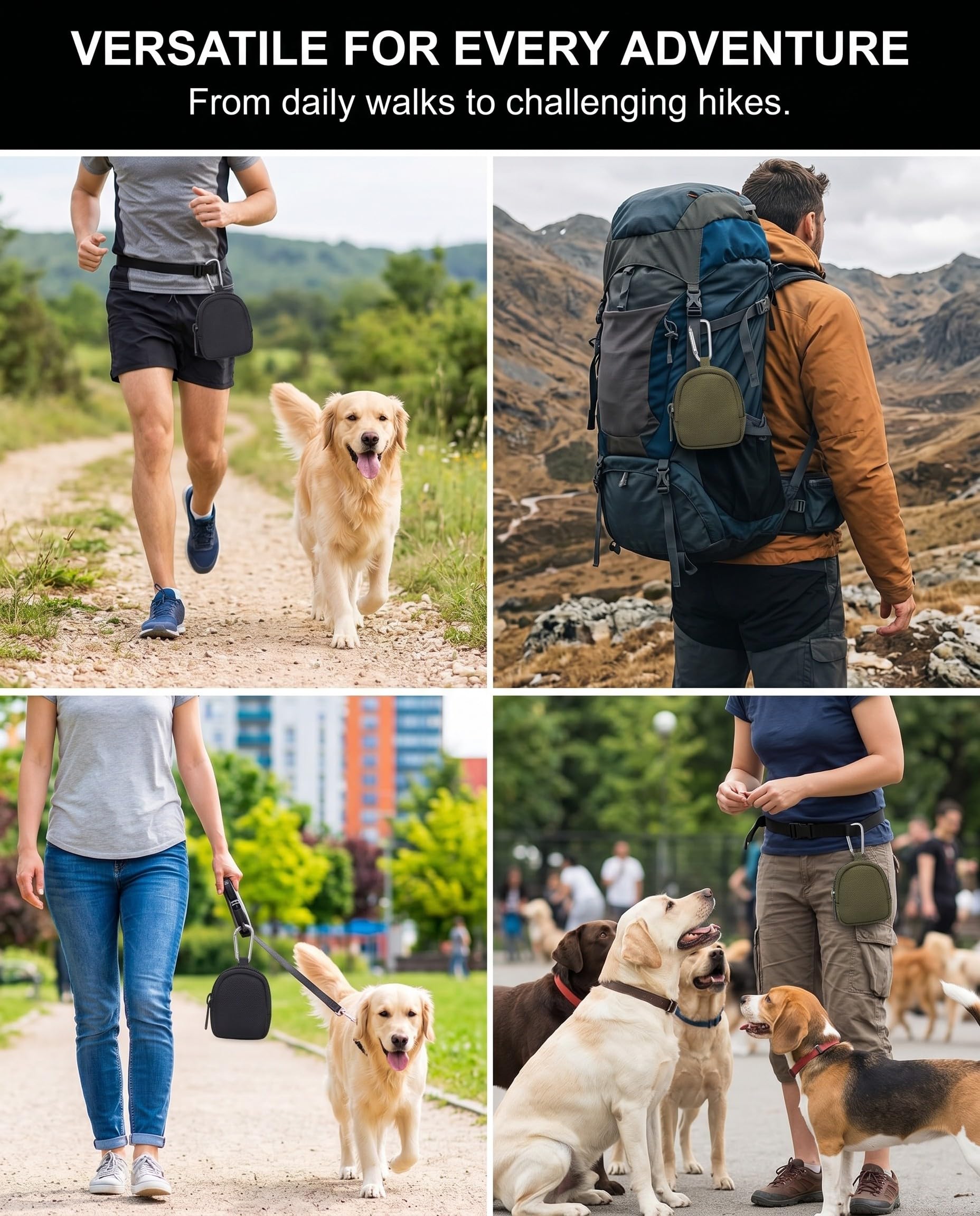 Borsa Addestramento Cane Set 2, Mani Libere con Moschettone, Nero e Verde Militare. Porta Premietti Robusto per Addestramento e Passeggiate Efficaci.