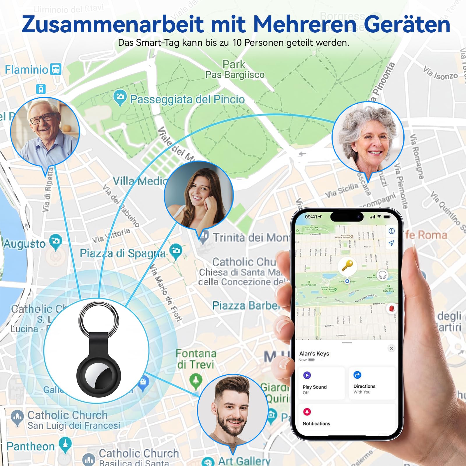 GPS Tracker Auto, Magnetischer GPS Tracker ohne ABO für Android und iOS, Air Tracker Smart Tag IP67 Wasserdicht Versteckter GPS Tracker für Autos/Fahrräder/Motorräder (schwarz)