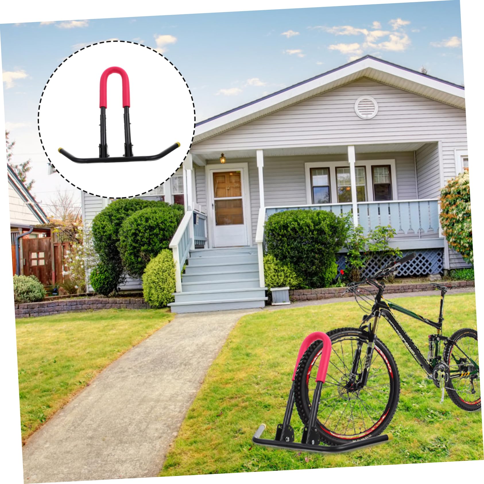 YARNOW Telaio Supporto Auto Bilanciata Portabiciclette da Parete Pedali Ciclismo Scooter Garage Portabiciclette Cavalletto Stare in Piedi Portabici Posteriore Calcio Metallo Rosso