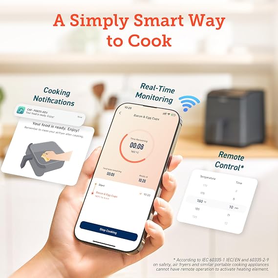 Cosori Smart Air Fryer 6.4L, App Control | 12 Cooking Functions, Up to 55% Energy Saving, Easy-Clean Dishwasher Safe Basket