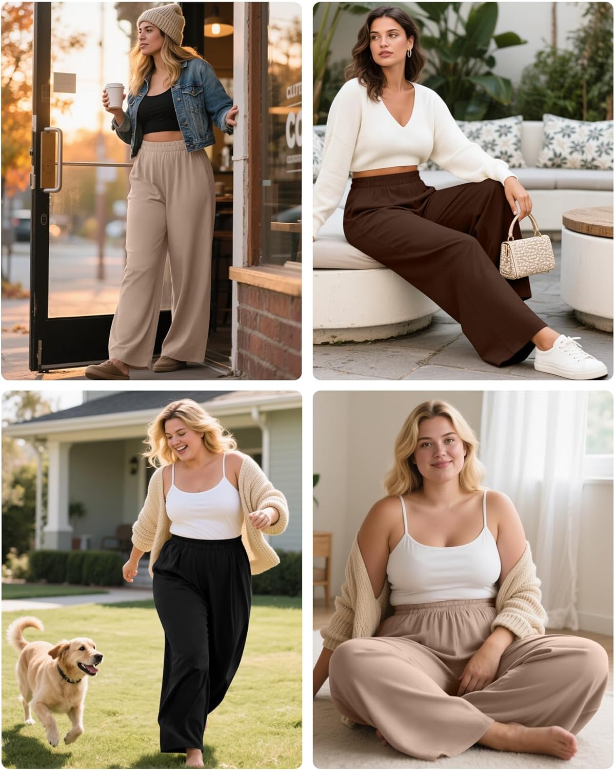 3 Pack Women Plus Size Wide Leg Pants Loose Fit Palazzo Lounge Yoga Sweatpants High Waist Casual Pajamas Pants - Image 6