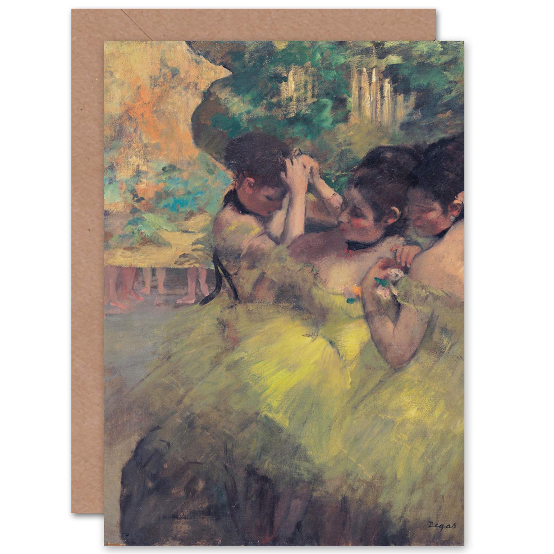 Artery8 Edgar Degas Yellow Dancers In Wings Impressionist Fine Art Greeting Card Plus Envelope Blank Inside