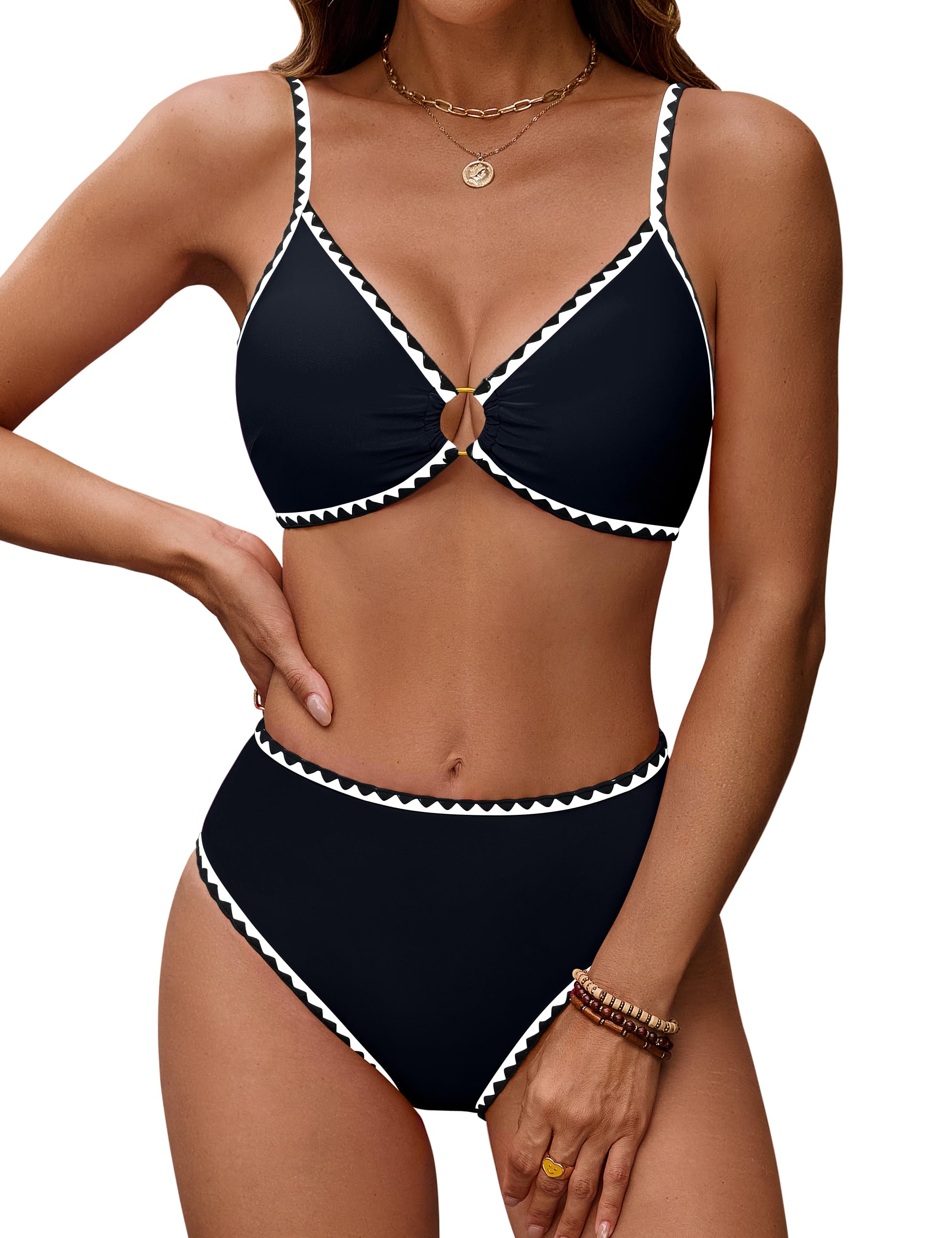 Blooming Jelly Womens Bikini Sets Color Block Two Piece Swimsuit O Ring Stitched Bathing Suit 2025