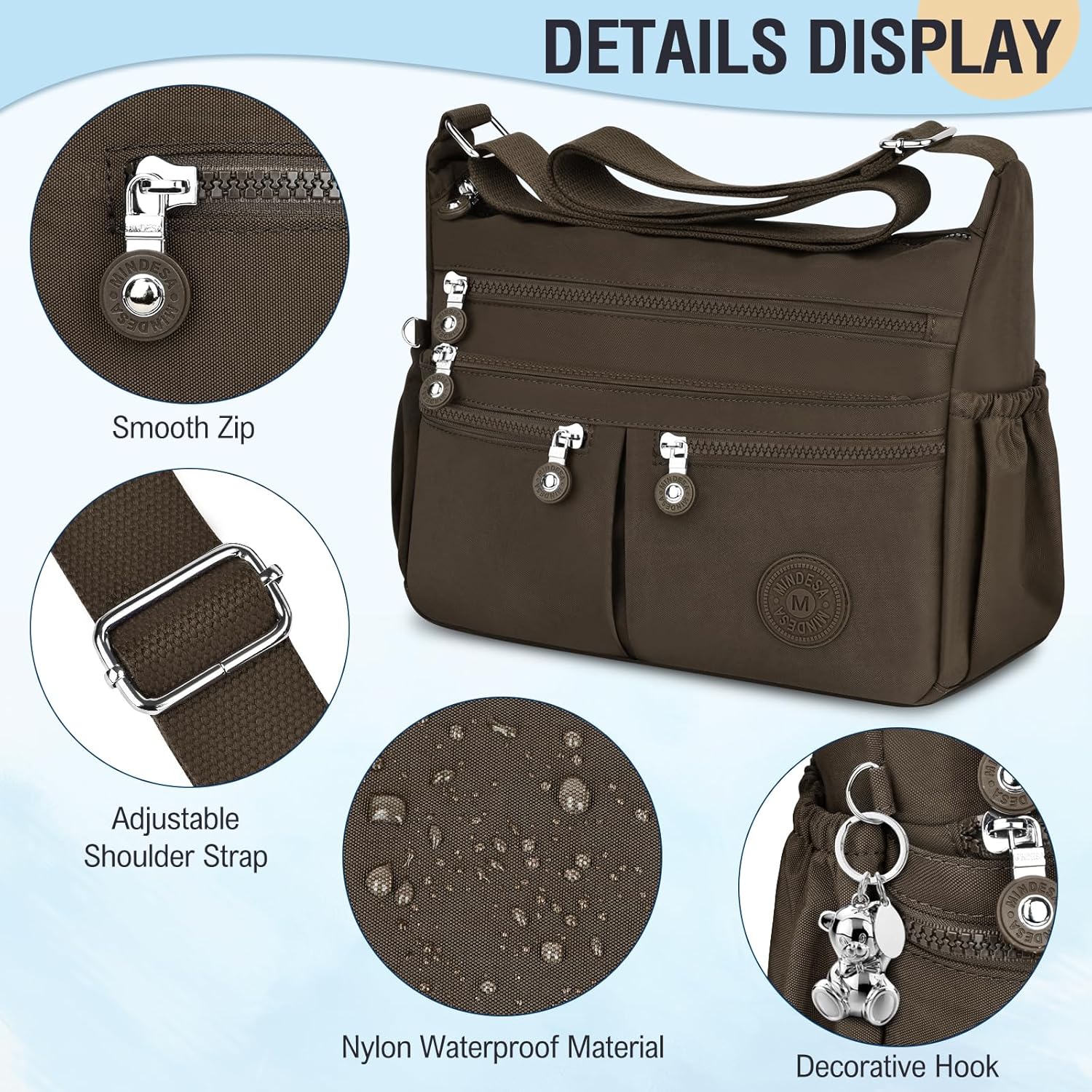 Nylon Crossbody Bags for Women Waterproof Lightweight Large Travel Purses Multi-Pocket Pocketbooks Shoulder Bag