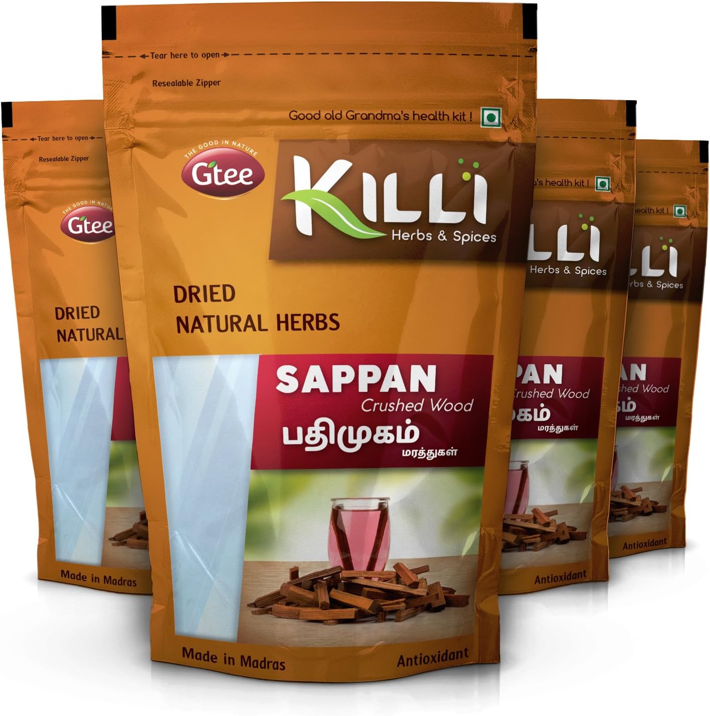 KILLI Sappan Wood | Pathimugam | Patang | Pathimukham Crushed, 100g (Pack of 4)