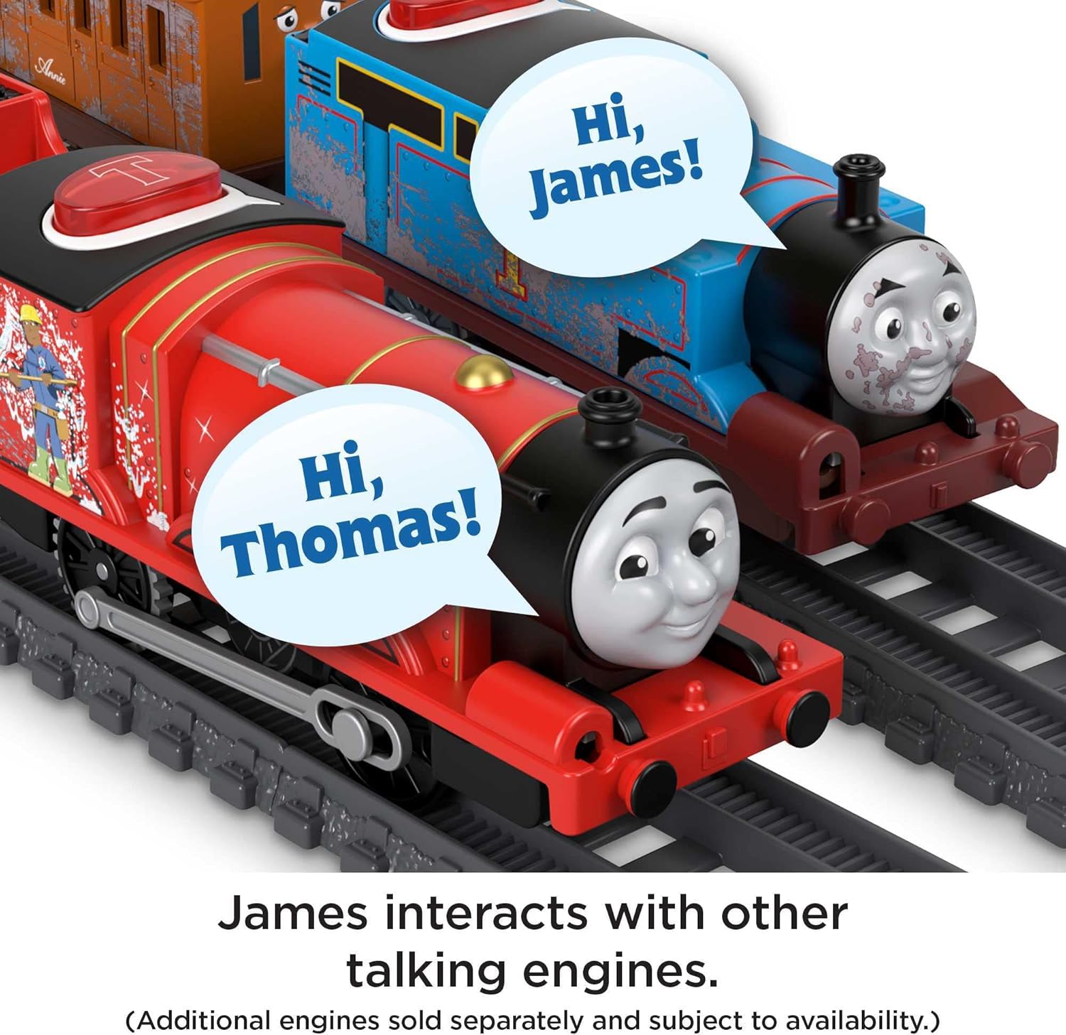 Thomas & Friends Motorized Toy Train Talking James Engine with Sounds Phrases & Coal Car for Preschool Pretend Play Kids Ages 3+ Years