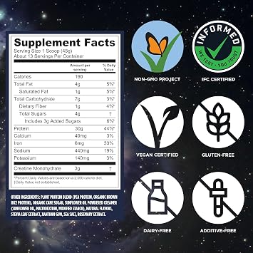 Vega Protein + Creatine 30g Plant Based Protein Powder + 3g Creatine So You Bounce Back Faster Low Carb Plant Protein Powder, Post Workout Vegan Shake Vanilla, 13 Servings, 1.38 lb (Pack of 1)