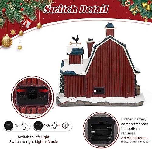 Miniatura 5 de Aldea Navideña Musical de Granja con Iluminación LED - Granero de Granja de 10.4", Gran Edificio Coleccionable de Navidad con Modos Duales de Luz