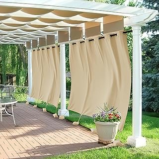 RYB HOME Extra Wide Outdoor Curtains Windproof, Blackout Waterproof Priv...