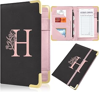 Server Book, Alphabet Waitress Book for Waitress, Leather Waitess Book with Zipper Pocket, Server Manual Checkbook Fits Server Apron (H)