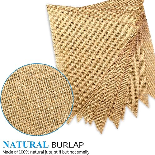 Miniatura 2 de Novelty Place Cartel de arpillera de 13 pies – 15 banderas triangulares de arpillera (5 x 7 pulgadas) – Decoraciones pintadas a mano para