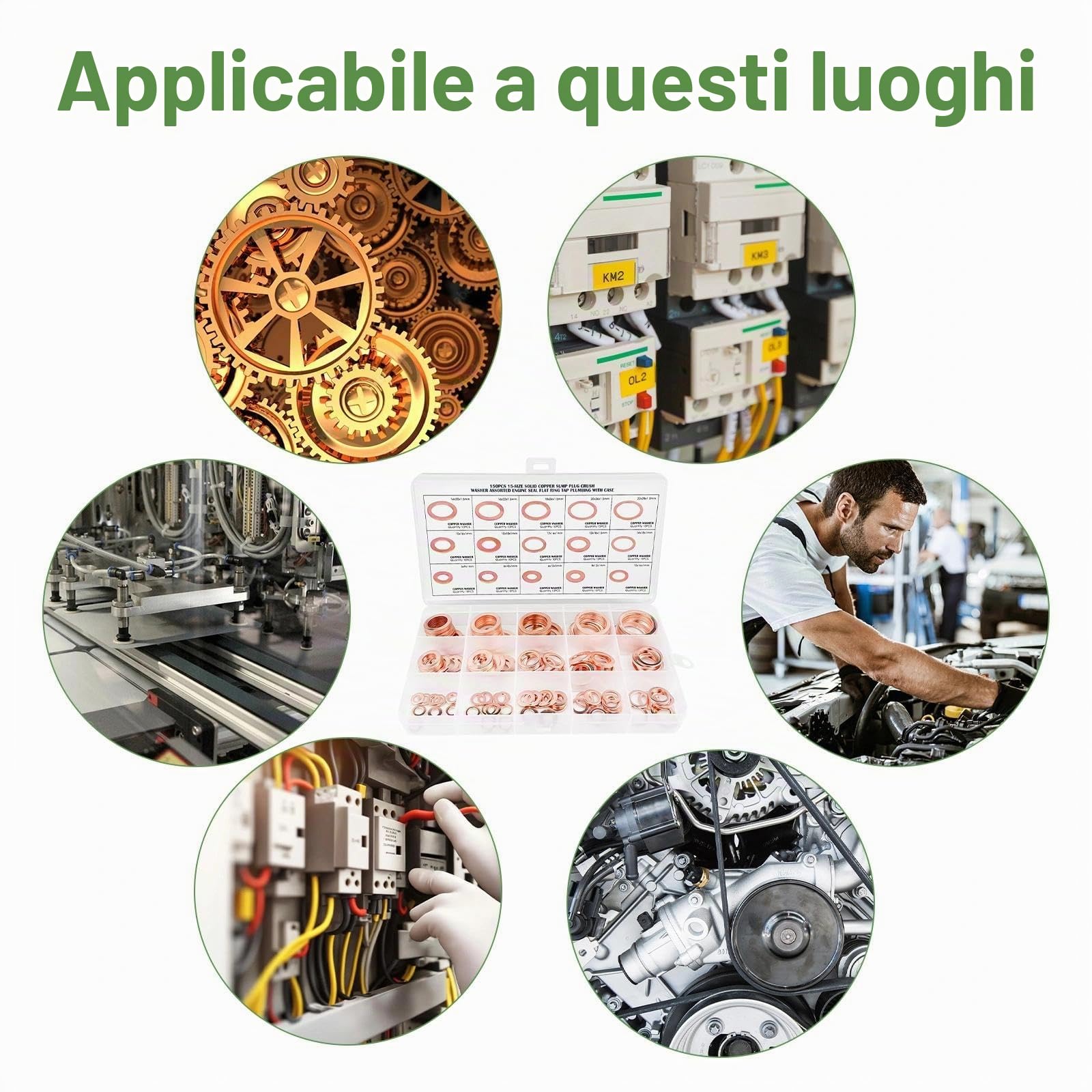 set di 150 Rondelle Alzaporta, Rondelle Rondella Piatta Tappo Olio Motore, Metallo O'Ring Guarnizioni Idrauliche Piane, Scarico Rondelle Piatte Alta Rame Tenuta per Tappi
