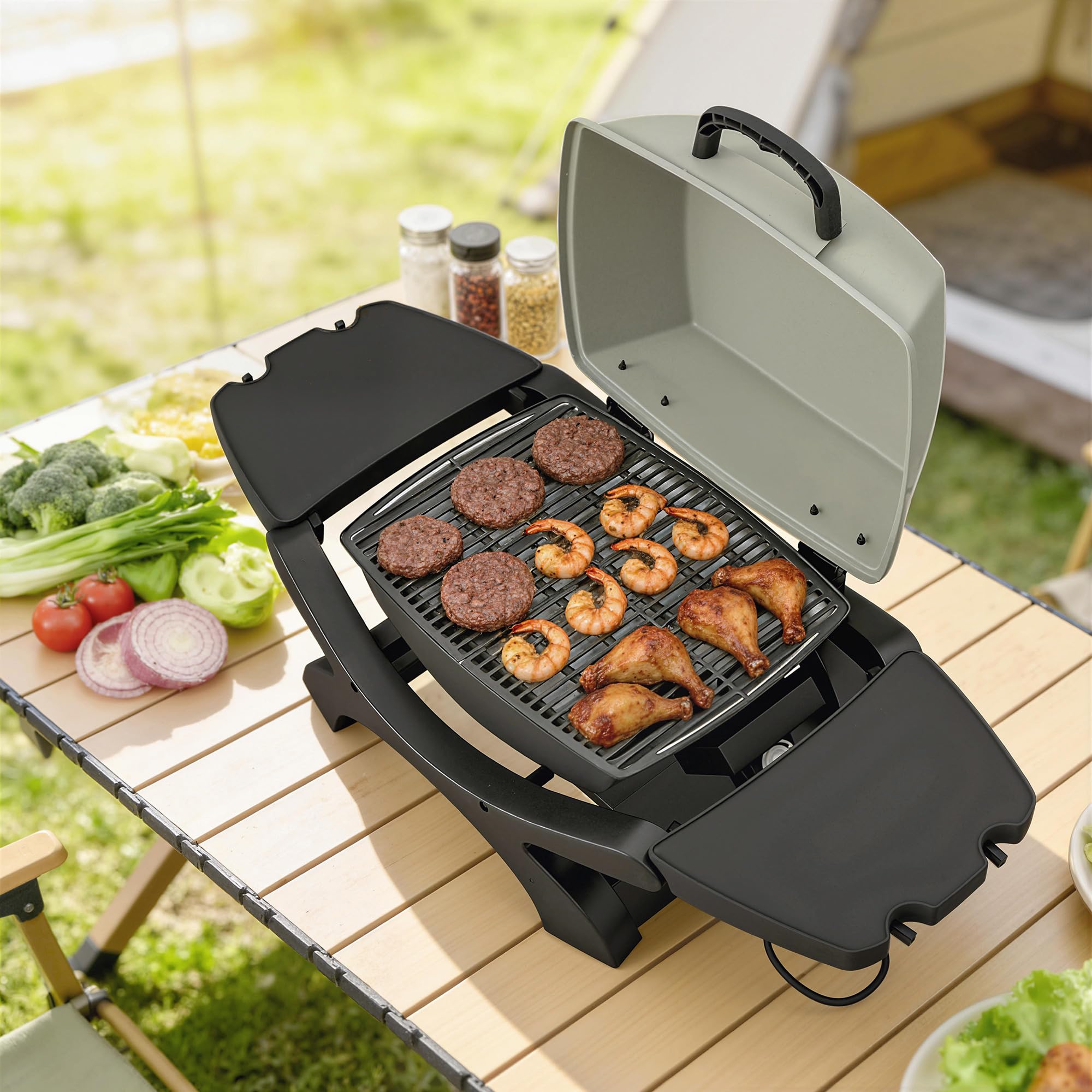 Outsunny Griglia Elettrica da Tavolo 2300W Barbecue Portatile Antiaderente Nero