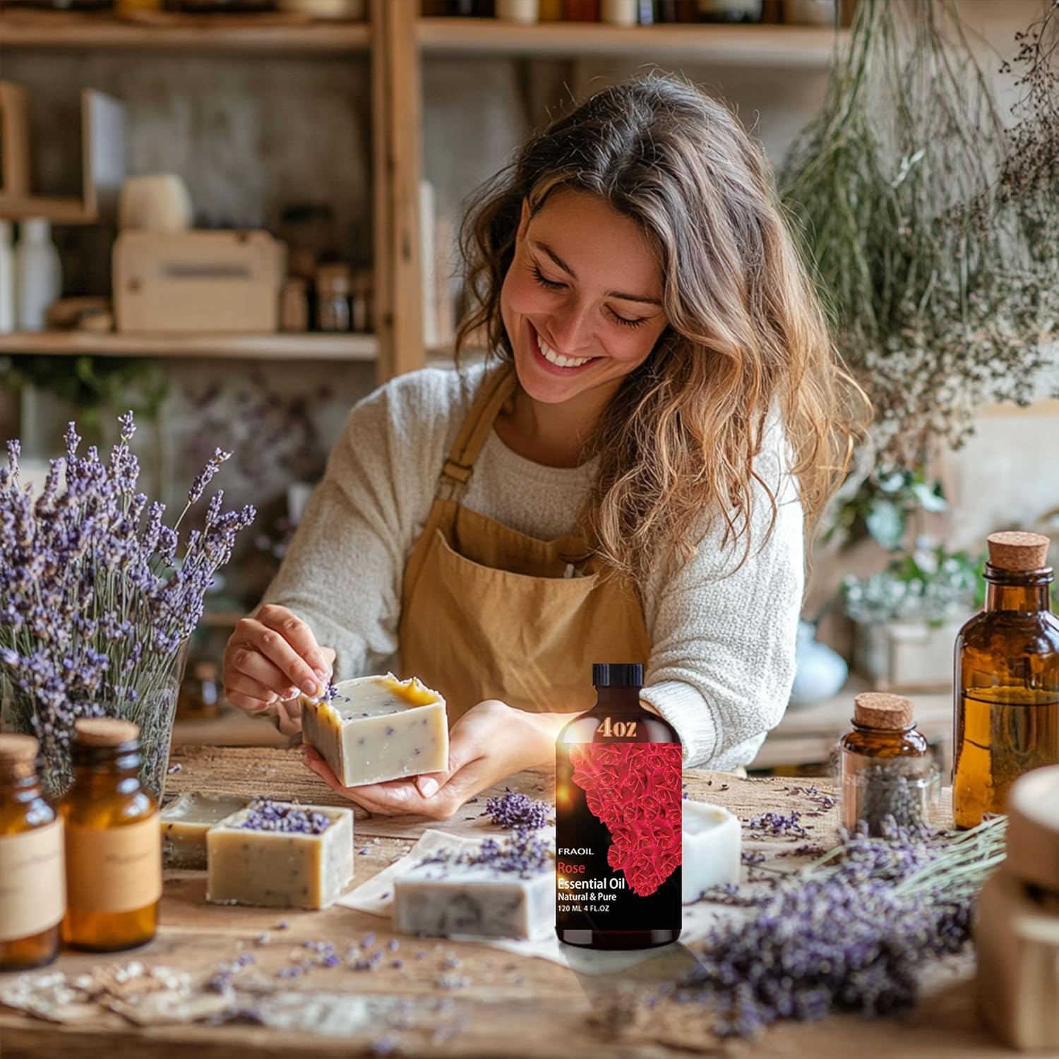 Rose Essential Oil, Rose Oil 4 Fl Oz 120ML for Diffuser Humidifier Yoga Cleaning DIY Candle Soap Making Valentine's Day Gift Essential Oils - Image 5