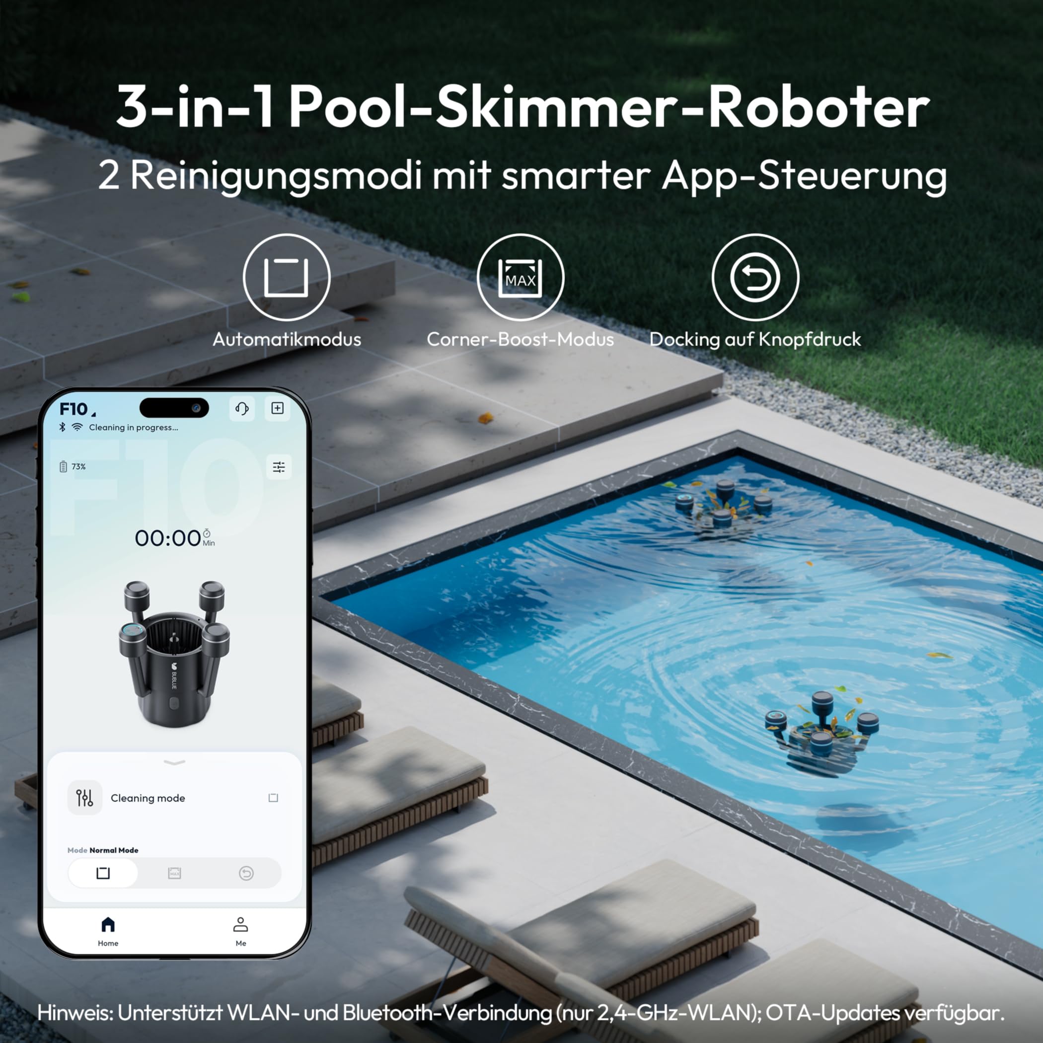 BUBLUE BuVortex V5 Robot de piscine avec contrôle par application, filtre de 5 litres, deux modes de nettoyage, navigation IA, idéal pour piscines enterrées et hors-sol, noir