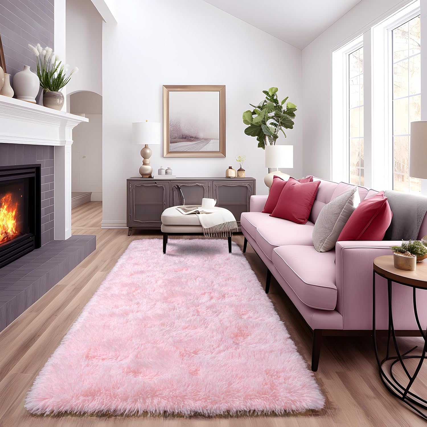 Dssimo Super Fluffy Runner Rug for Bedroom, Modern Shag Pink Area Rugs, Soft Plush Throw Carpet for Kids,Girls Boys and Teens Bedside Room Decor for Living Room Dorm Nursery Classroom, 2x6 Feet