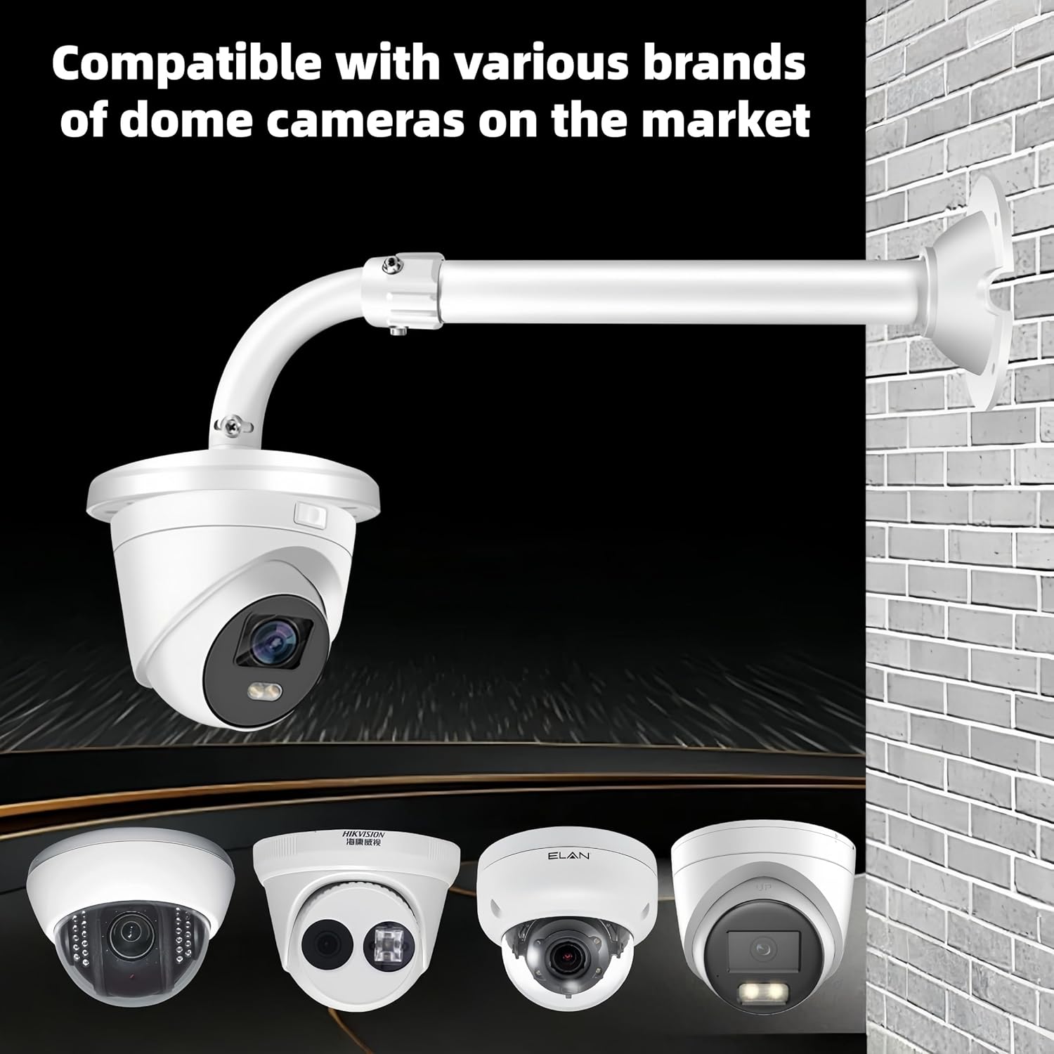 11.8"-23.6" Telescopic Adjustable Camera Mount Bracket, Heavy Duty Metal Wall Ceiling Mount for Dome CCTV Security Cameras, Universal Surveillance System Holder (J-Shapped Dome Camera Mount)