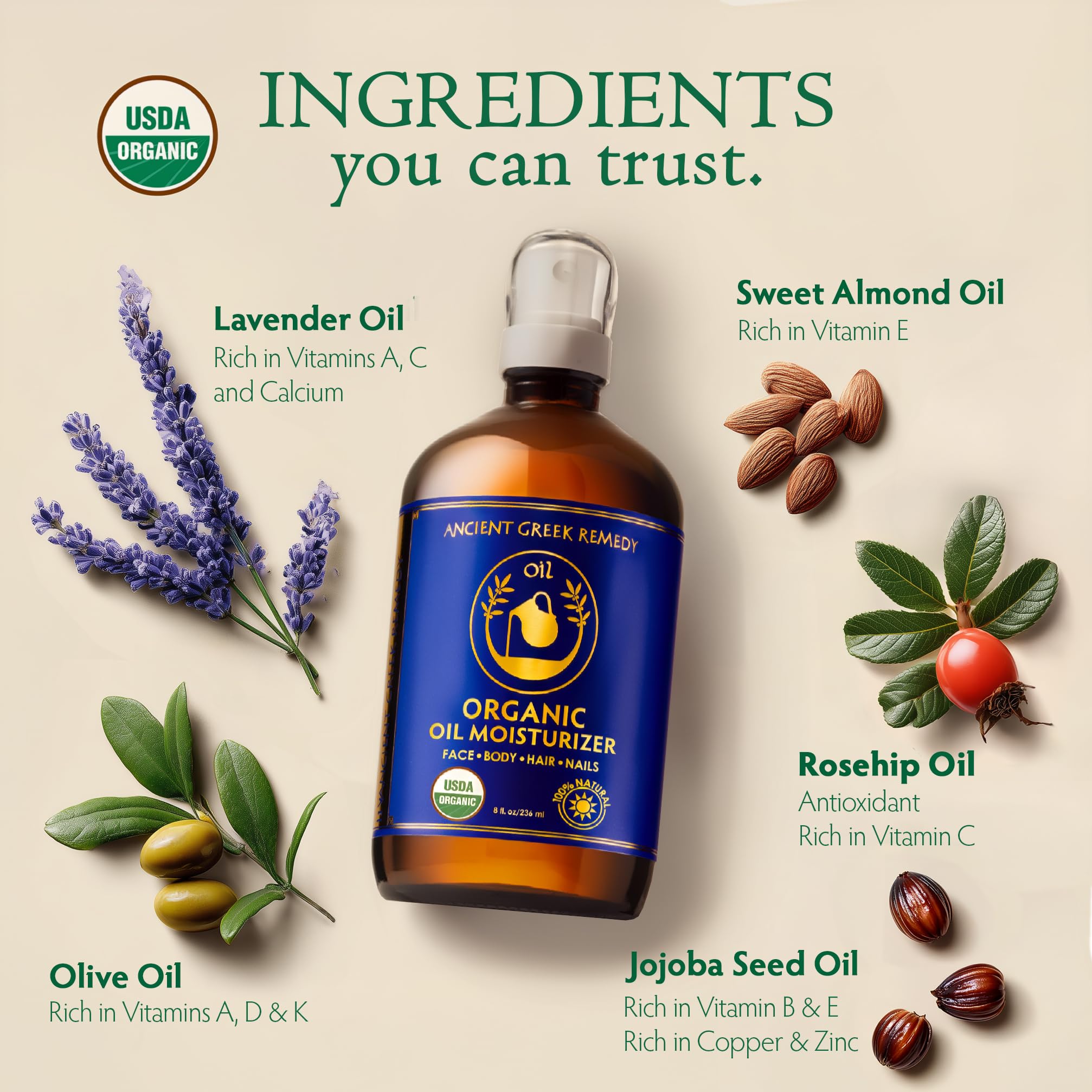 Organic Body & Face Oil for Dry Skin, Cold-Pressed Moisturizing Oil