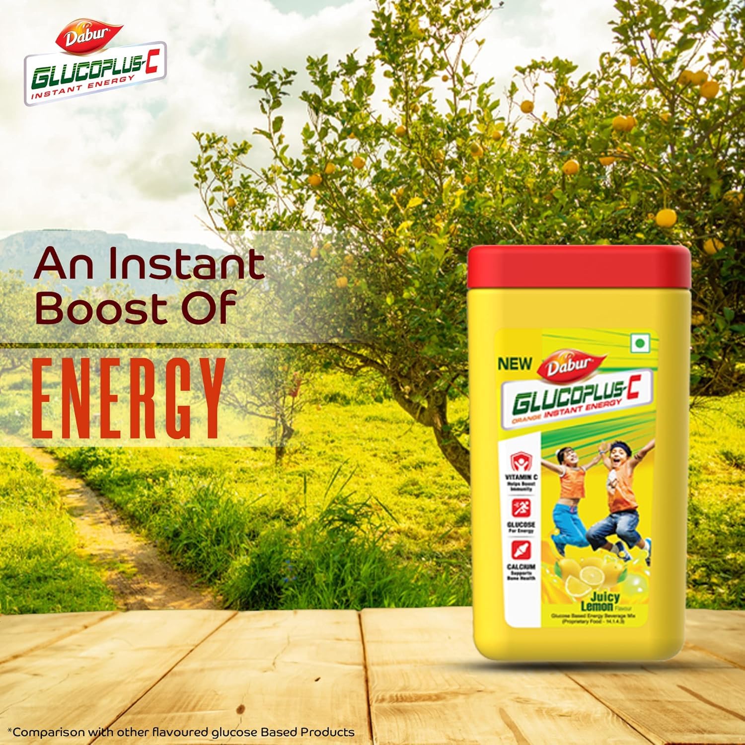 Dabur GlucoPlus-C Jar - Lemon + Orange Combo - 400g (Pack of 2) | Instant Energy Glucose | Juicy & Tasty Flavors 2