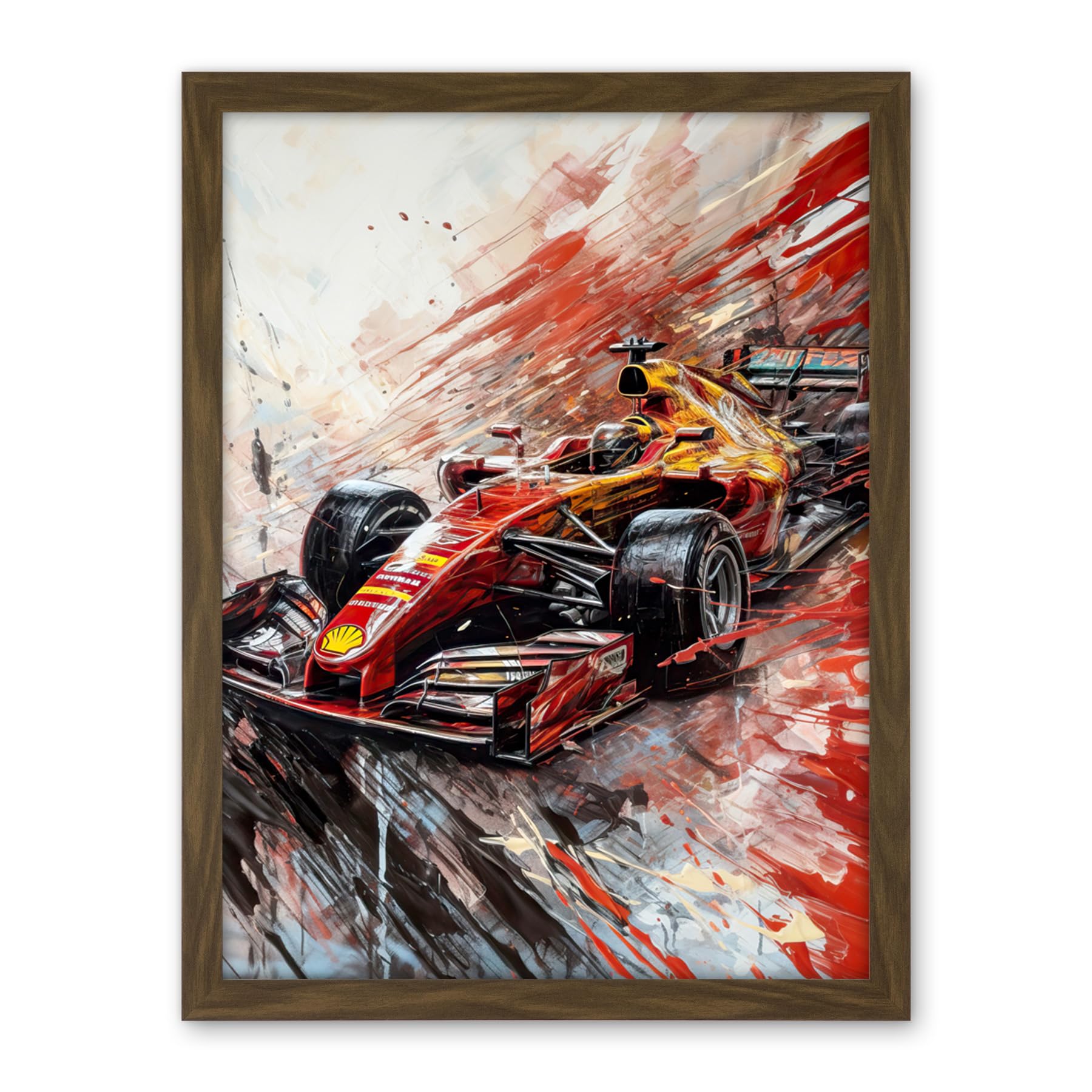 Artery8 Grand Prix Red Race Car Action Shot Paint Splat Artwork Framed Wall Art Print 18X24 Inch