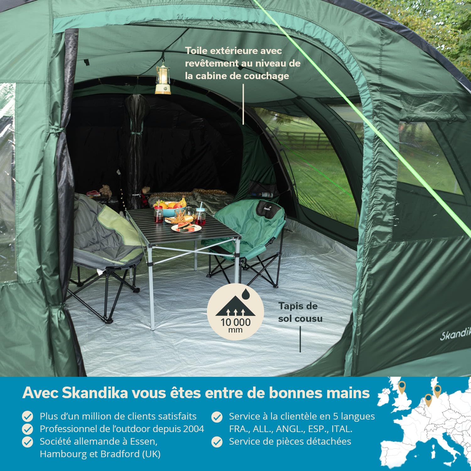 Skandika Tente Tunnel Gotland 6 Protect | Tente familiale pour 6 Personnes avec Sol Cousu, avec/sans Technologie Sleeper, étanche, Cabine Divisible | Tente de Camping