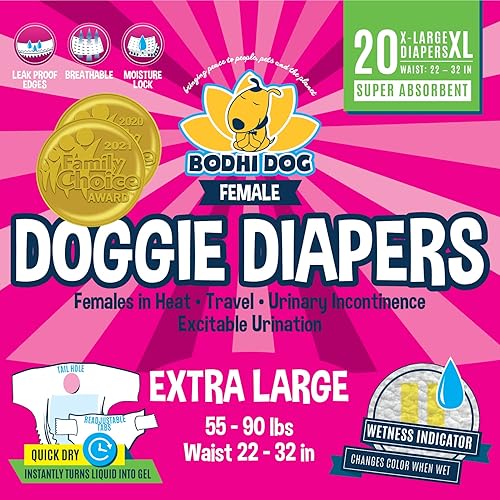 Bodhi Dog Pañales desechables para perras, pañales súper absorbentes para el ciclo de calor de la hembra, ajuste ajustable para entrenamiento de